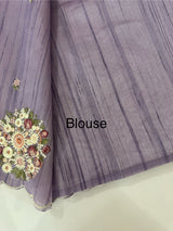 Blended tussar silk saree with embroidery- MS1072 Lavender