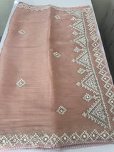 Tissue Organza saree with Kutch hand embroidery and mirror work- MS14799 PastelPeach