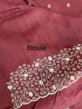 Semi tussar saree with embroidery MST121 - Maroon