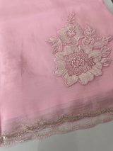 Crush Organza saree with applique work MBS676 BabyPink