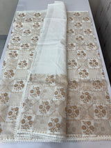 Kota checks saree with embroidery - MS7906 White to Gold