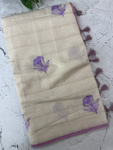 Mul chanderi saree with embriodery & zari lines MSH254