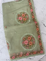 Tissue mix crush Organza saree with embroidery work MS6788 - PastelGreen