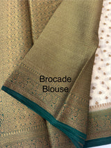 Crepe Banarasi viscose Georgette saree with brocade blouse MS953211- Offwhite to Green