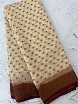 Crepe Banarasi viscose Georgette saree with brocade blouse MS953211 - Offwhite to Maroon