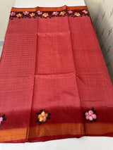 Checks Semi tussar saree with hand painting MS3432