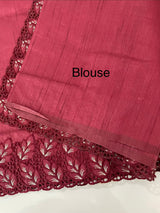 Semi tussar saree with cutwork MSHK566 Cranberry