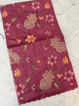 Blended tussar saree with applique work and embroidery MTSS451 BerryPink
