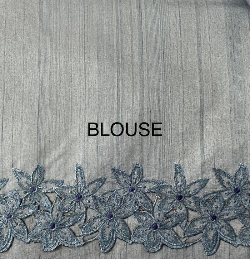 Crepe semi tussar saree with flower cutwork  - MTFS101 -GREYISH BLUE