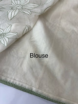 Mul chanderi applique work saree MSH182 - Offwhite to Green