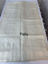 Blended tussar saree with embriodery and cutwork- MS8666 (7) Pearl Cream
