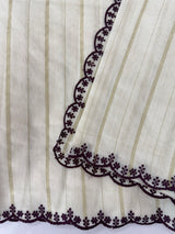 Mul chanderi cotton saree with scalloped borders - MNM131 Purple