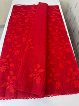Lightweight Kota Moonga checks saree with applique work MSH202 - Red