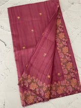 Blended tussar saree with cutwork border- MSHK695 DarkOnionPink
