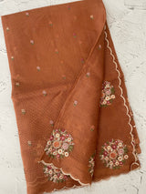 Kota checks saree with embroidery MS7645 Brick