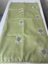 Soft crush Organza saree with applique work MBS679- PastelDustyGreen