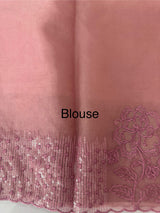 Semi Organza saree with applique and sequence borders - MCW699 OnionPink