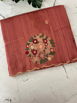 Blended art tussar silk saree with embroidery- MS1090 DarkPeach