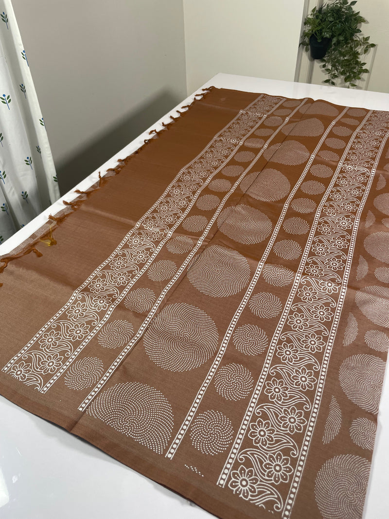Printed poly cotton silk saree - MPCS417 IRISH COFFEE