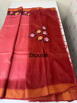 Checks Semi tussar saree with hand painting MS3432