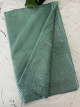 Semi Organza saree with applique and sequence borders - MCW699 DustyBlue