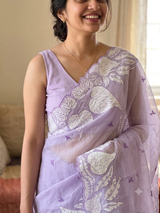 Kota Chanderi saree with applique work borders- MSH224 Lavender