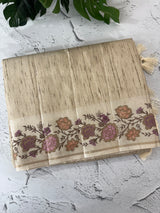 Blended tussar saree with embriodery - MS8665 Chikoo