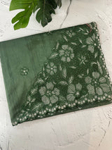Cutwork Semi tussar saree MTSS680 DarkGreen