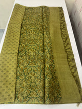 Bhagalpuri pure printed tussar silk saree with block printed pallu & blouse MTSS1407 OliveGreen