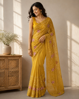 Soft kota checks saree with embroidery - MS7679 Peach