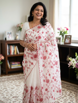 Kota Moonga checks embroidery saree MSH129- White to Red