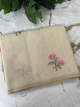 Tissue linen saree with embroidery MSL4900 - Pink flowers