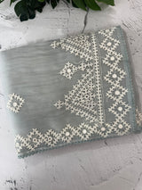 Tissue Organza saree with Kutch hand embroidery and mirror work - MS14799 PowderBlue