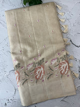 Blended tussar saree with embriodery - MS8665 Cream