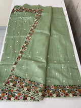 Blended tussar saree with embriodery - MSH6790 DuskyGreen
