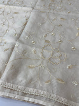 Soft kota silk saree with embriodery and organza applique work -MS14509 Ivory