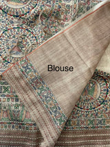 Madhubani Printed Semi tussar silk saree with Kanta work MBT6877 (5)