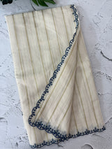 Mul chanderi cotton saree with scalloped borders - MNM131 TealBlue
