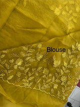 Soft Crush organza saree with embroidery and cutdana work - MOS5782 MustardOlive