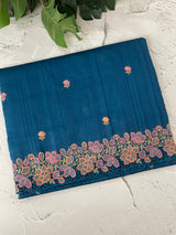 Blended tussar saree with cutwork border- MSHK695 Teal