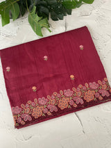 Blended tussar saree with cutwork border- MSHK695 Maroon