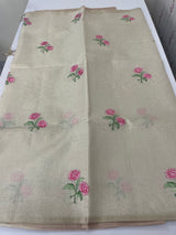 Tissue linen saree with embroidery MSL4900 - Pink flowers