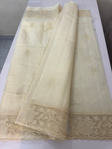 Viscose Organza saree with applique work-MSH101 Ivory