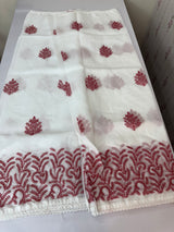 Chritsmas Special Soft kota checks saree with embroidery - MS7690(1) White & Red