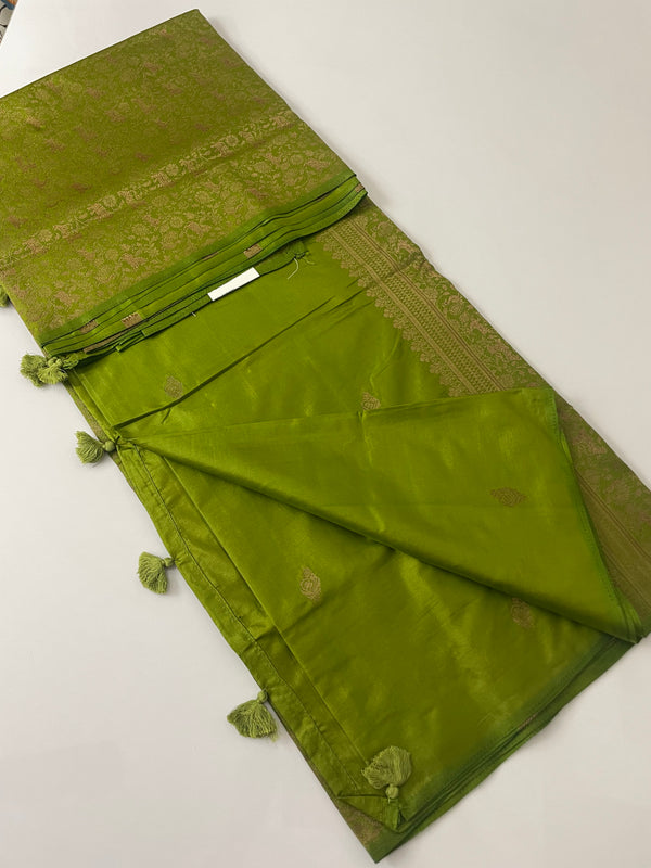 Semi soft silk saree with brocade pallu & blouse MSBS106 OLIVE GREEN