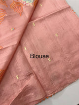 Crushed Blended tussar silk saree with embroidery- MTS355 - Peach
