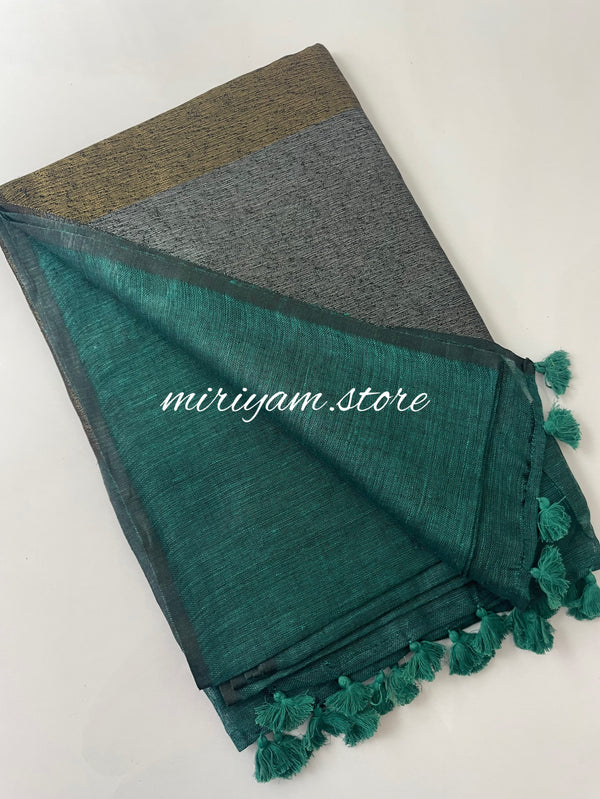 Plain Linen Saree with designer pallu - MLS751 TEAL