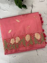 Cutwork Raw silk saree MSH228 DarkPeachyPink