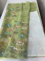 Organza saree with embroidery - MOS390 PastelGreen