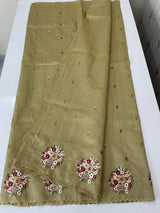 Blended tussar silk saree with embroidery- MS1072 Chiku